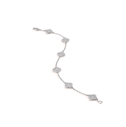 [vivabelle]Silberarmband mit Kleeblattmotiv und 6 Diamanten