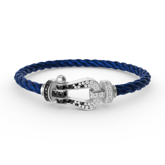 [vivabelle]FORCE LARGE HORSESHOE BLACK WHITE DIAMOND BRACELET SILVER