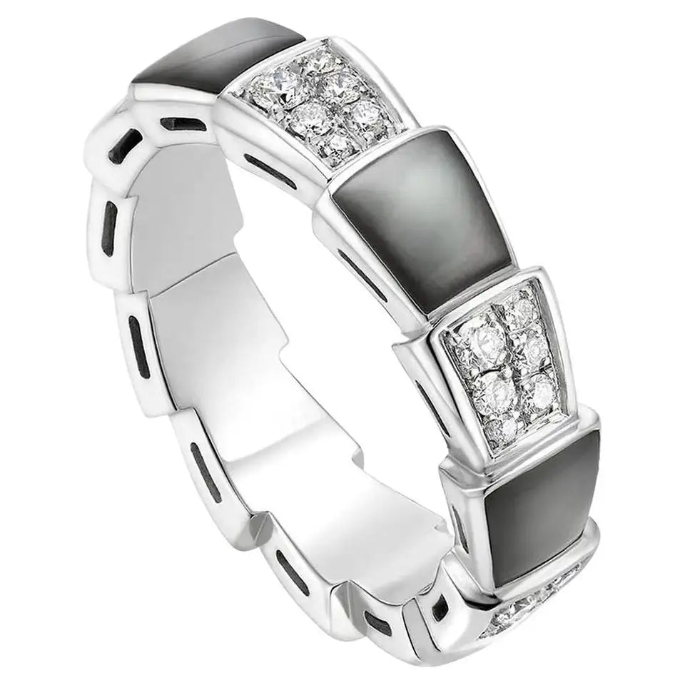 [vivabelle]SERPENTI RING SILBER DIAMANT SCHWARZ MOP 4MM