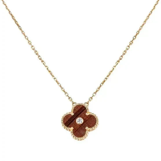 [vivabelle]CLOVER 15MM DIAMOND AND YELLOW TIGER'S EYE AGATE necklace