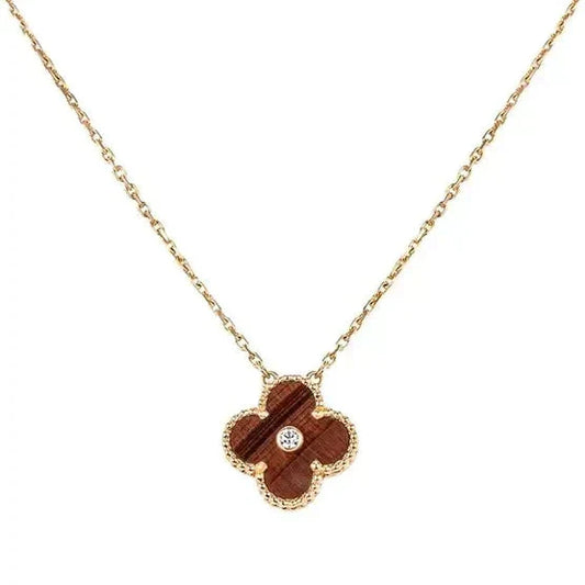 [vivabelle]CLOVER 15MM DIAMOND AND YELLOW TIGER'S EYE AGATE necklace