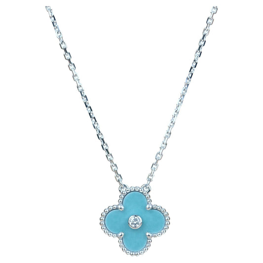 [vivabelle]CLOVER 15MM DIAMOND SVRES PORCELAIN  NECKLACE SILVER