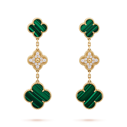 [vivabelle]CLOVER OHRRINGE GOLD MALACHIT DIAMANT 3 MOTIV