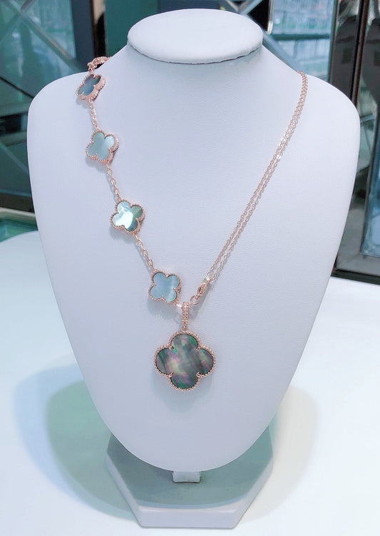 [vivabelle]COMBINED BRACELET 5 MOTIFS AND NECKLACE DARK MOP ROSE GOLD