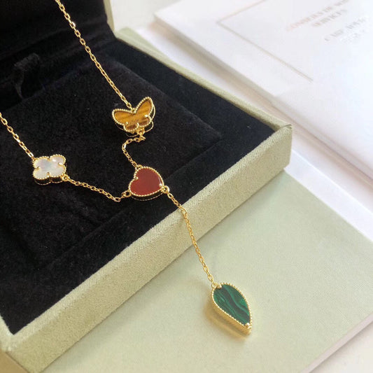 [vivabelle]LUCKY SPRING 4 MOTIFS ROSE GOLD NECKLACE