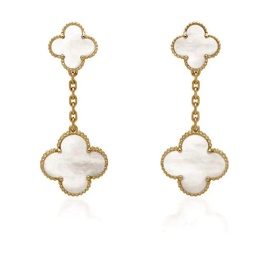[vivabelle]CLOVER 2 MOTIF WHITE MOP EARRINGS