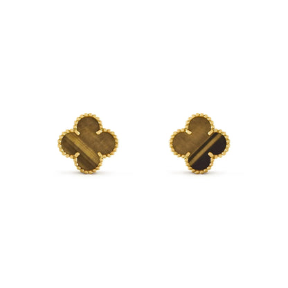 [vivabelle]CLOVER MEDIUM 1 MOTIFS TIGER EYE EARRINGS
