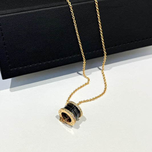 [vivabelle]ZERO 1 BLACK CERAMIC DIAMOND PINK GOLD NECKLACE